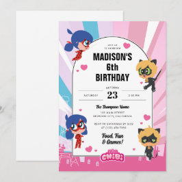 Miraculous Ladybug & Cat Noir Chibi Geburtstag Einladung