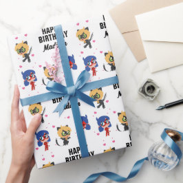 Miraculous Ladybug & Cat Noir Chibi Geburtstag Geschenkpapier