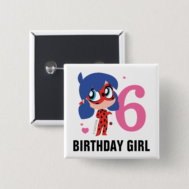 Miraculous Ladybug Chibi Birthday Girl Button (Vorne & Hinten)