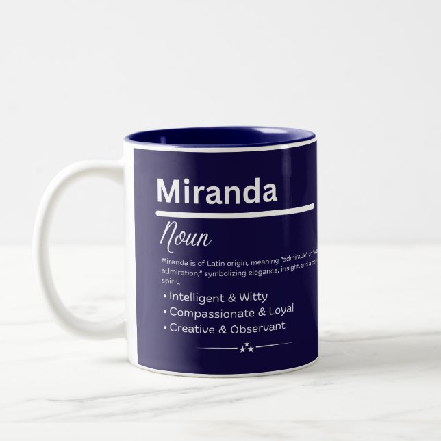 Miranda, Girl Personalized Name Definition Mug Zweifarbige Tasse (Links)