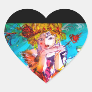 MIRANDOLINA, rosa, fuchsiengelb Herz-Aufkleber