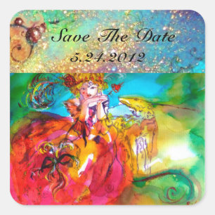 MIRANDOLINA, rosa, fuchsiengelb Quadratischer Aufkleber