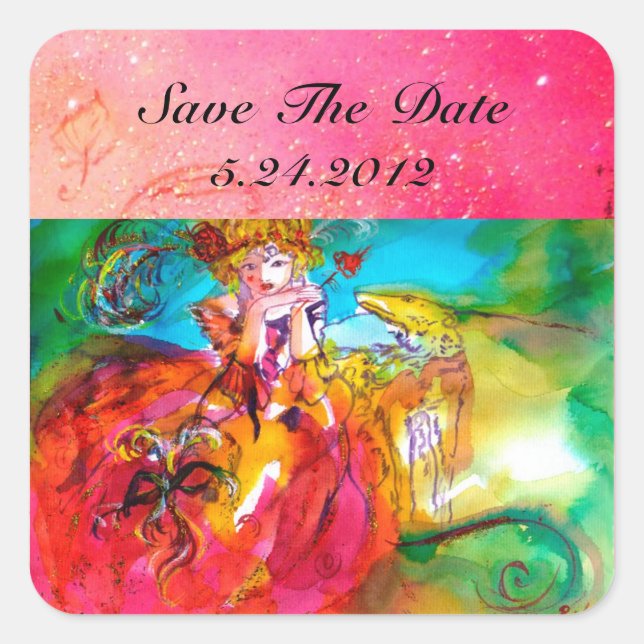 MIRANDOLINA, rosa, fuchsiengelb Quadratischer Aufkleber (Vorderseite)