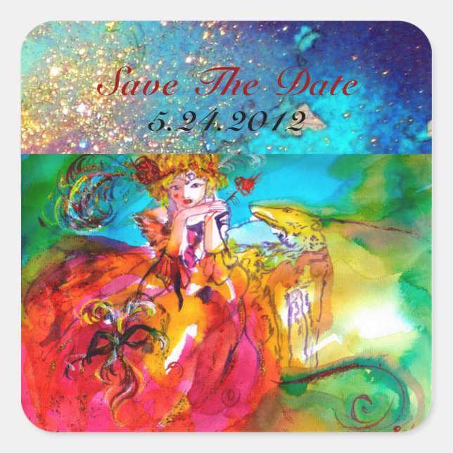 MIRANDOLINA, rosa, fuchsiengelb Quadratischer Aufkleber (Vorderseite)