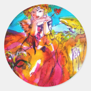 MIRANDOLINA, rosa, fuchsiengelb Runder Aufkleber