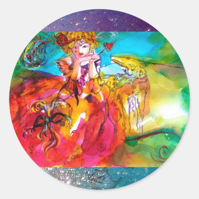 MIRANDOLINA, rosa, fuchsiengelb Runder Aufkleber (Vorderseite)