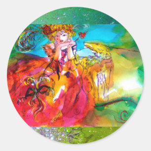 MIRANDOLINA, rosa, fuchsiengelb Runder Aufkleber