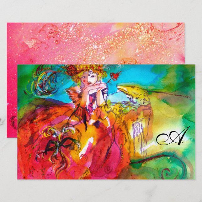 MIRANDOLINA Venezianisch Karneval Masken Monogramm Briefpapier (Vorne/Hinten)