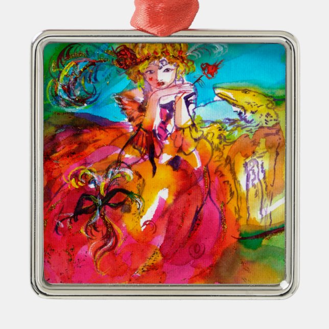 MIRANDOLINA, Venezianische Karnevalsmaske Silbernes Ornament (Vorne)