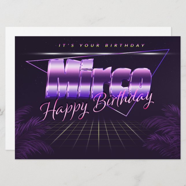 Mirco Name Vorname lila retro Karte Geburtstag (Vorne/Hinten)
