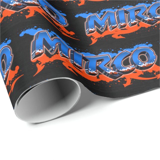 Mirco Vorname Name Graffiti blue orange Geschenkpapier (Rolleneckpunkt)