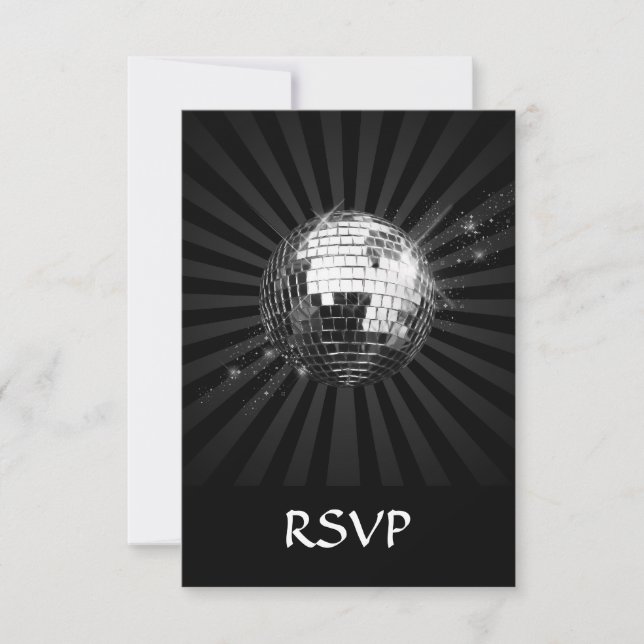 Mirror Disco Ball on Black RSVP Karte (Vorderseite)