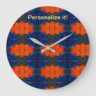 Mirrored and tiled blue, black, red lava design große wanduhr