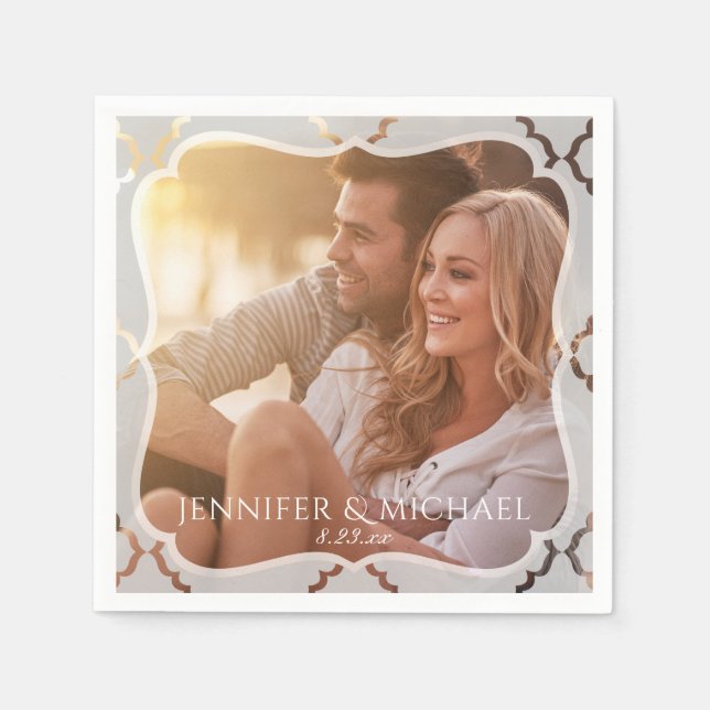 Mirrored Damask Foto Hochzeitcocktail Napkins Serviette (Vorderseite)