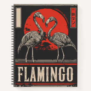 Mirrored Elegance - Flamingos in Crimson Moonlight Notizbuch