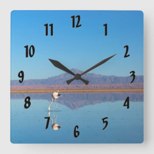 Mirrored Flamingo Quadratische Wanduhr