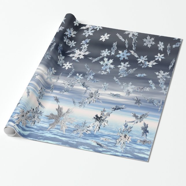 Mirrored Metallic Fallende Schneeflocken Geschenkpapier (Ungerollt)