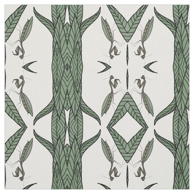 Mirrored Praying Mantis auf grünen Blätter Stoff (Muster)