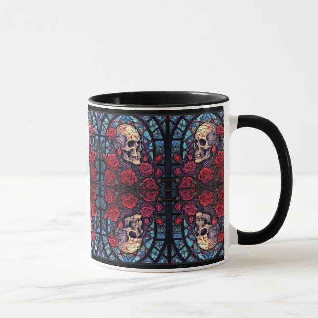 Mirrored Skulls & Rose Kaffee Tasse (Rechts)