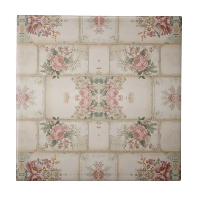 Mirrored Vintage Floral Blocks Fliese (Vorderseite)