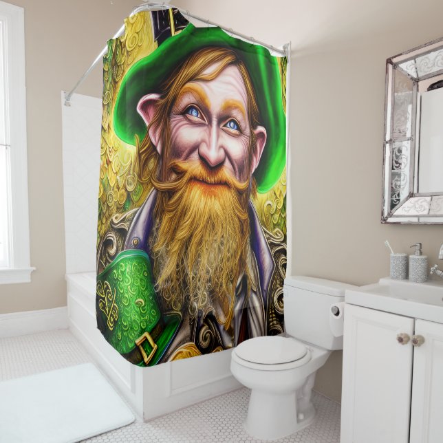 Mirthful Green und Gold St Patrick Day Leprechaun Duschvorhang (Beispiel)