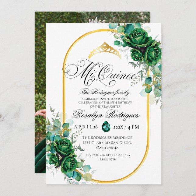 Mis Quince 15. Geburtstag Foto Einladung (Vorne/Hinten)
