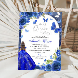 Mis Quince Anos Blue Silver Rose Quinceanera Einladung