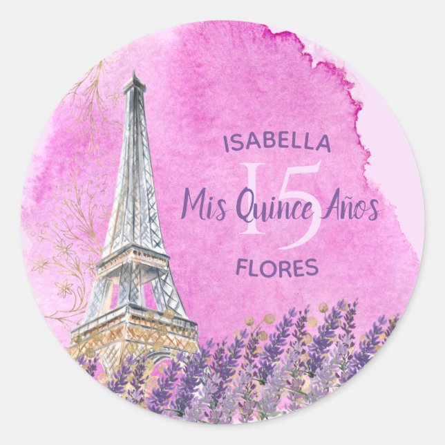 Mis Quince Años Eiffel Tower Pink Gold Paris Thema Runder Aufkleber (Vorderseite)