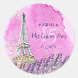 Mis Quince Años Eiffel Tower Pink Gold Paris Thema Runder Aufkleber
