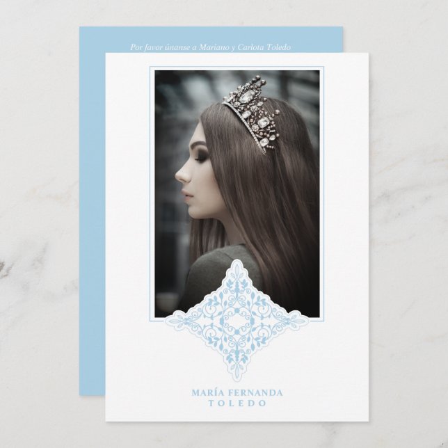 Mis Quince Años Español Foto Efecto Dusty Blue Einladung (Vorne/Hinten)