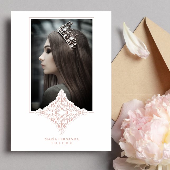 Mis Quince Años Español Foto Efecto Dusty Rose Einladung (Von Creator hochgeladen)