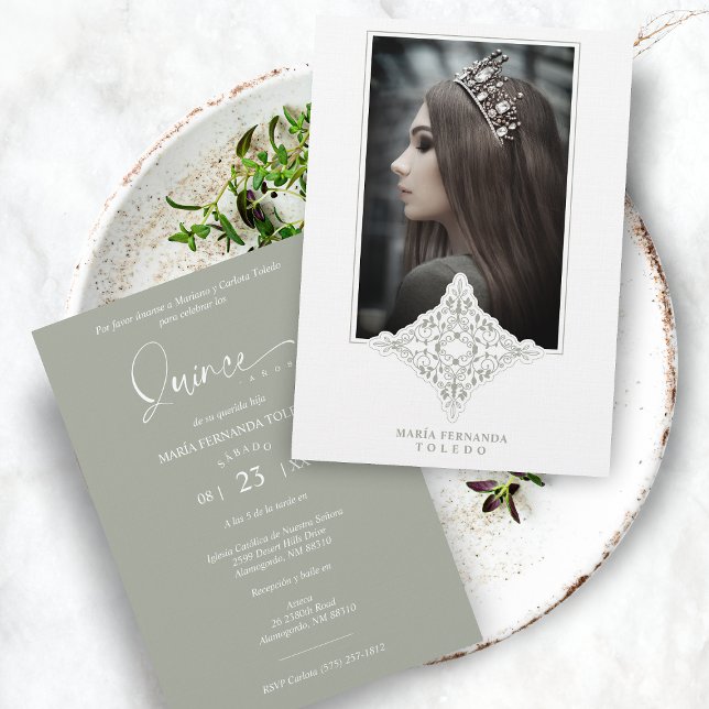 Mis Quince Años Español Foto Efecto Encaje Verdoso Einladung (Von Creator hochgeladen)