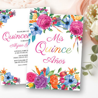 Mis Quince Anos Fiesta Blume White Quinceanera Einladung