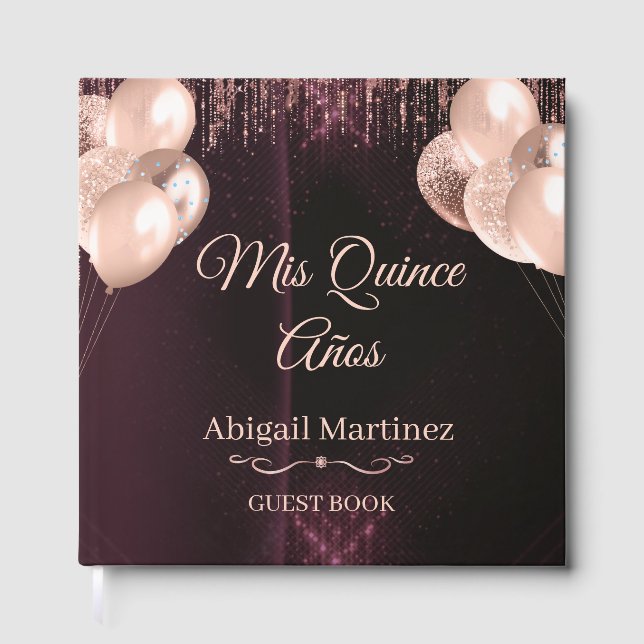 Mis Quince Años Guest Book | Elegant Green & Gold  Gästebuch (Vorderseite)