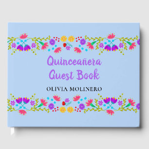 Mis Quince Anos Hellblauer Floral Quinceanera Gästebuch