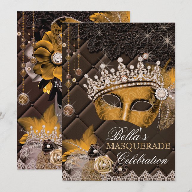 Mis Quince Anos Masquerade Party Einladung (Vorne/Hinten)