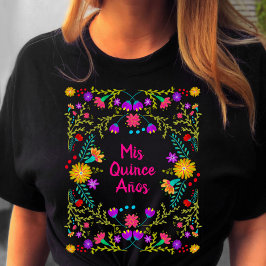 Mis Quince Anos Mexican Fiesta Black Pink Birthday T-Shirt