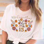 Mis Quince Anos Mexican Floral Western Geburtstag T-Shirt<br><div class="desc">Mexikanischer Blumenkohl T - Shirt zum 15. Geburtstag mit fiesta Folk Art Blume in der Erdfarbenpalette von Champagner beige braun blau pink orange und gelb. Unterschiedliches Design mit Western-Typografie und elegantem, handgeschriebenem Drehbuch. Die Vorlage ist Set, um die Zeit und Geburtstagsnummer zu ändern, wenn Sie möchten. Bitte stöbern Sie in...</div>