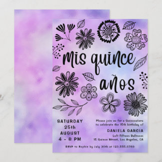 Mis Quince Años Modernes Lila Blumenquinceñera Einladung
