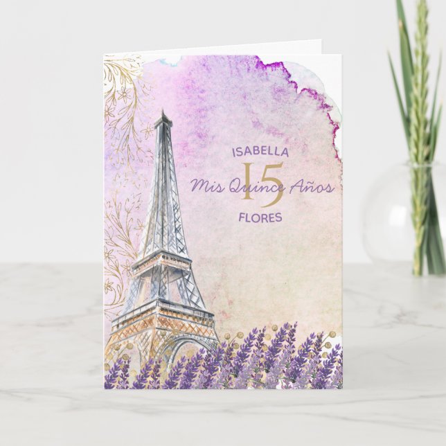 Mis Quince Anos Paris Eiffel Tower Lavender Einladung (Vorderseite)