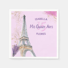 Mis Quince Anos Paris Theme Pink Gold Eiffel Tower Serviette