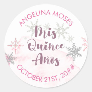 Mis Quince Anos Pink und Silver Snowflake Runder Aufkleber