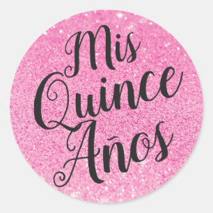 Mis Quince Años Quinceñera Pink Glitzer Runder Aufkleber