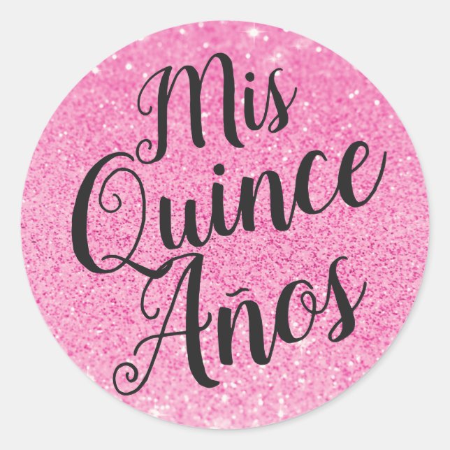 Mis Quince Años Quinceñera Pink Glitzer Runder Aufkleber (Vorderseite)