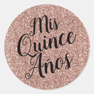 Mis Quince Años Quinceñera Rose Gold Glitzer Runder Aufkleber