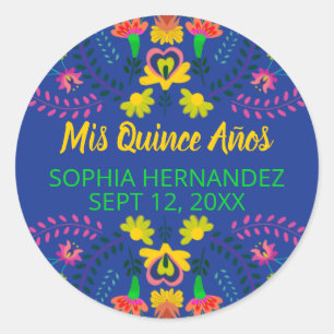 Mis Quince Anos Royal Blue Mexican Fiesta Party Runder Aufkleber