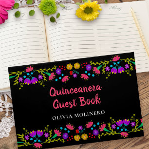 Mis Quince Anos Schwarzes mexikanisches florales Q Gästebuch
