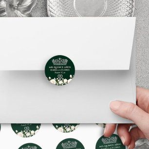 Mis Quince Anos Tiara und Rose Green Quinceanera Runder Aufkleber