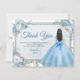Mis Quince Blue Floral Silver Crown Quinceañera Dankeskarte