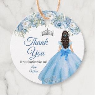 Mis Quince Blue Floral Silver Crown Quinceañera Geschenkanhänger